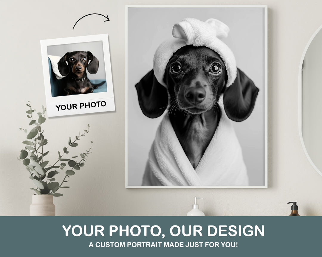 black and white custom bathroom dog art towel robe