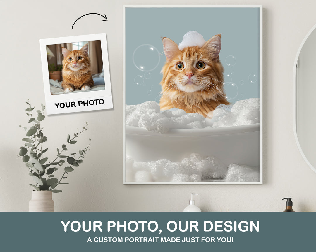 cat in bathtub personalized portrait