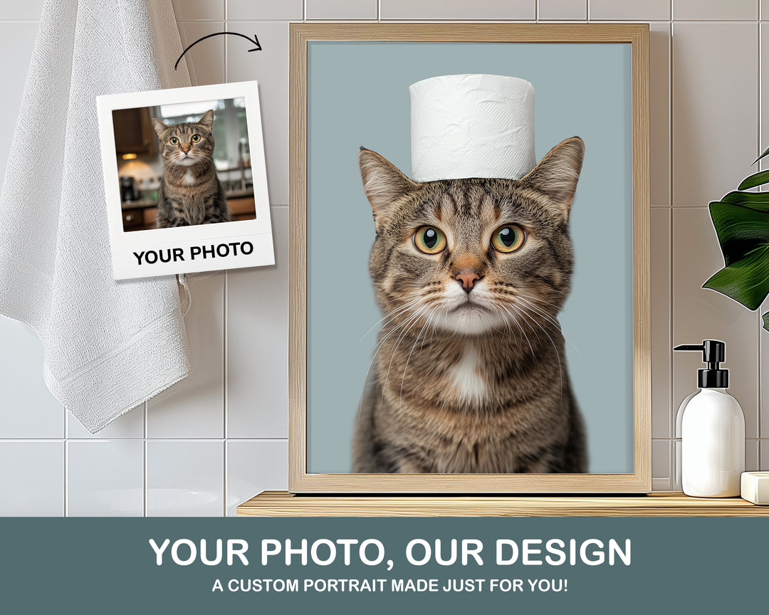custom funny cat portrait bathroom decor