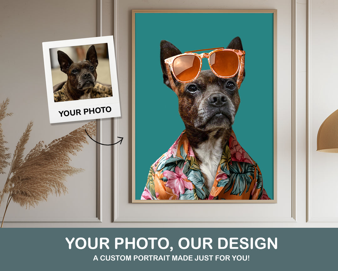 dog hawaiian shirt sunglasses custom pet portrait
