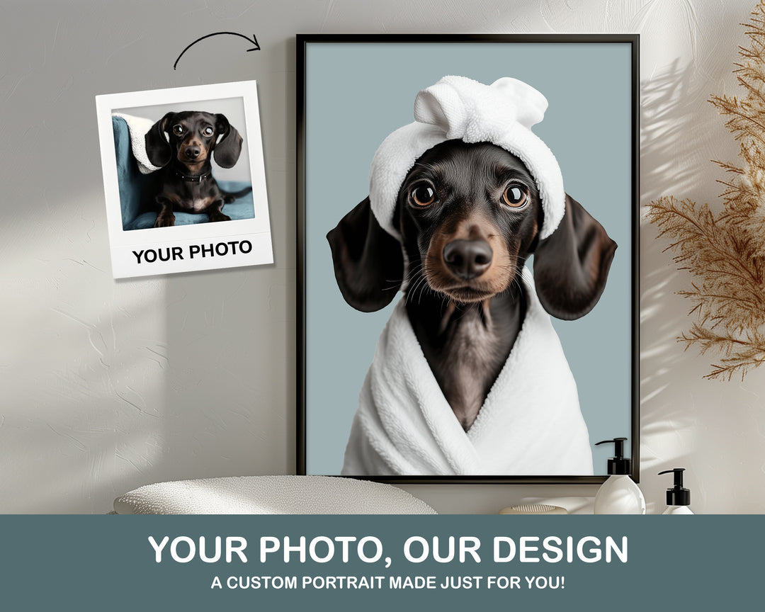 dog in bathrobe personalized spa portrait