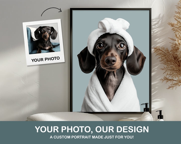 dog in bathrobe personalized spa portrait