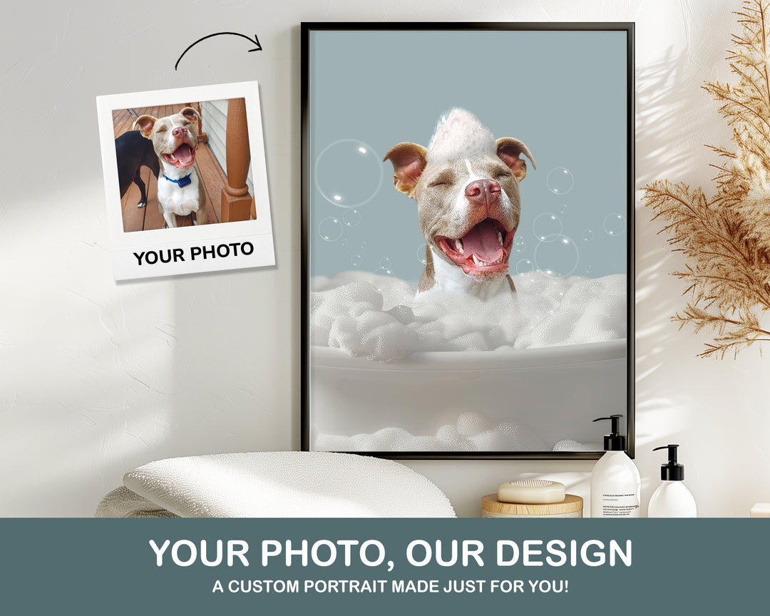 dog in bathtub custom pet portrait