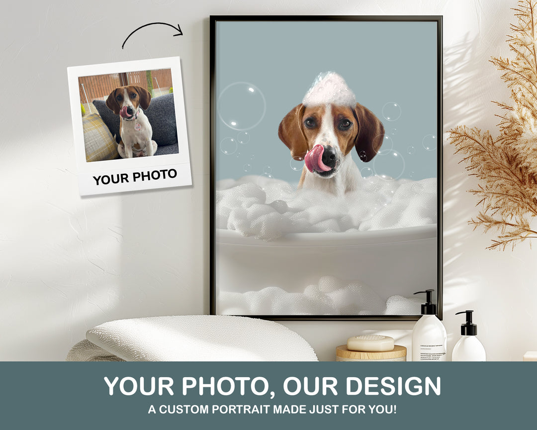 funny dog in bathtub personalized pet art