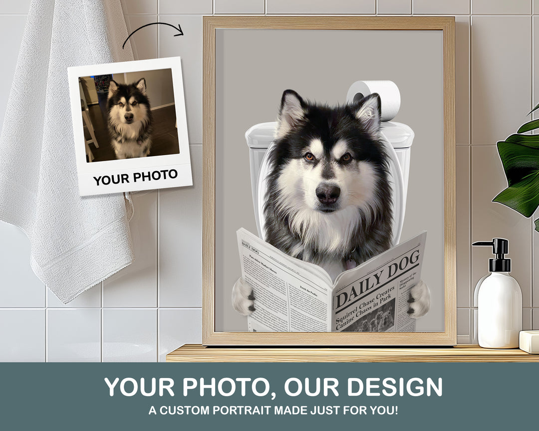 funny dog reading newspaper pet portrait custom art unpaws