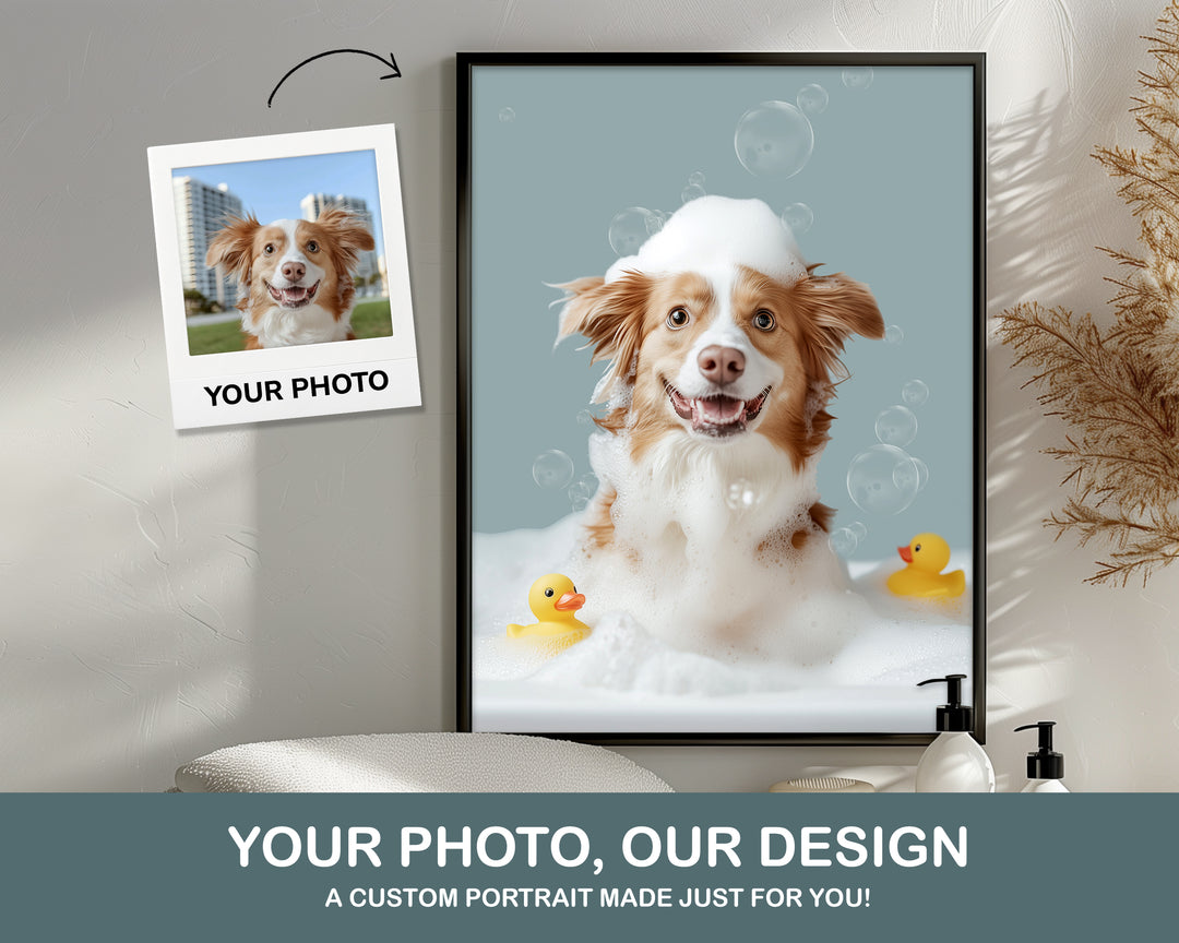 personalized dog bathtub portrait art