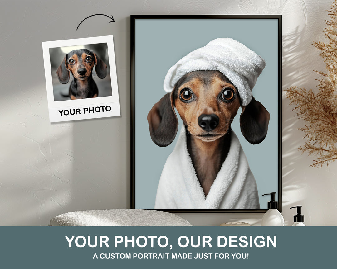 personalized dog wearing robe towel pet portrait