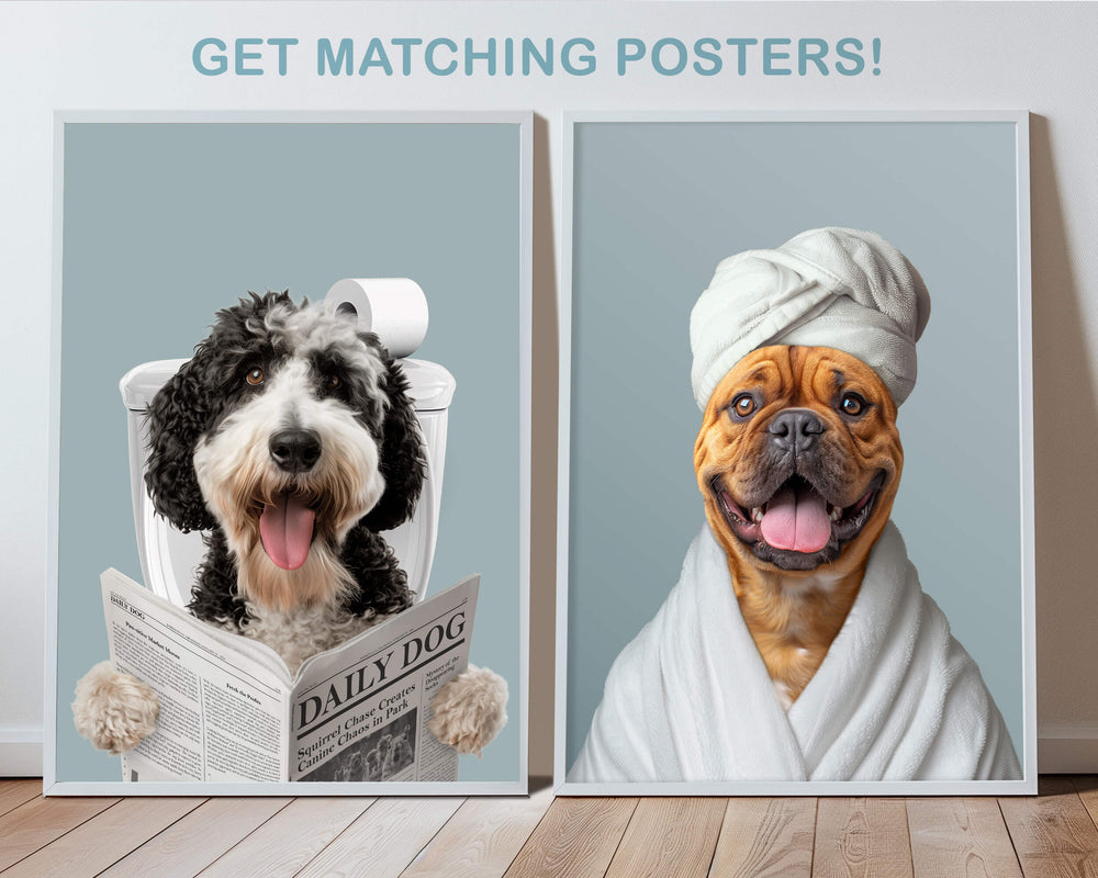 Dog bathroom art set newspaper robe