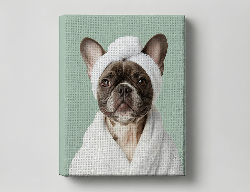 Funny Dog in Spa Robe